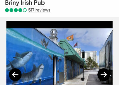 TripAdvisor Website Review of Briny Pub in Pompano Beach Mentioning Mabel Vittini's Exterior Wall Mural. This mural has become a treasured trademark of the Pompano Beachside.