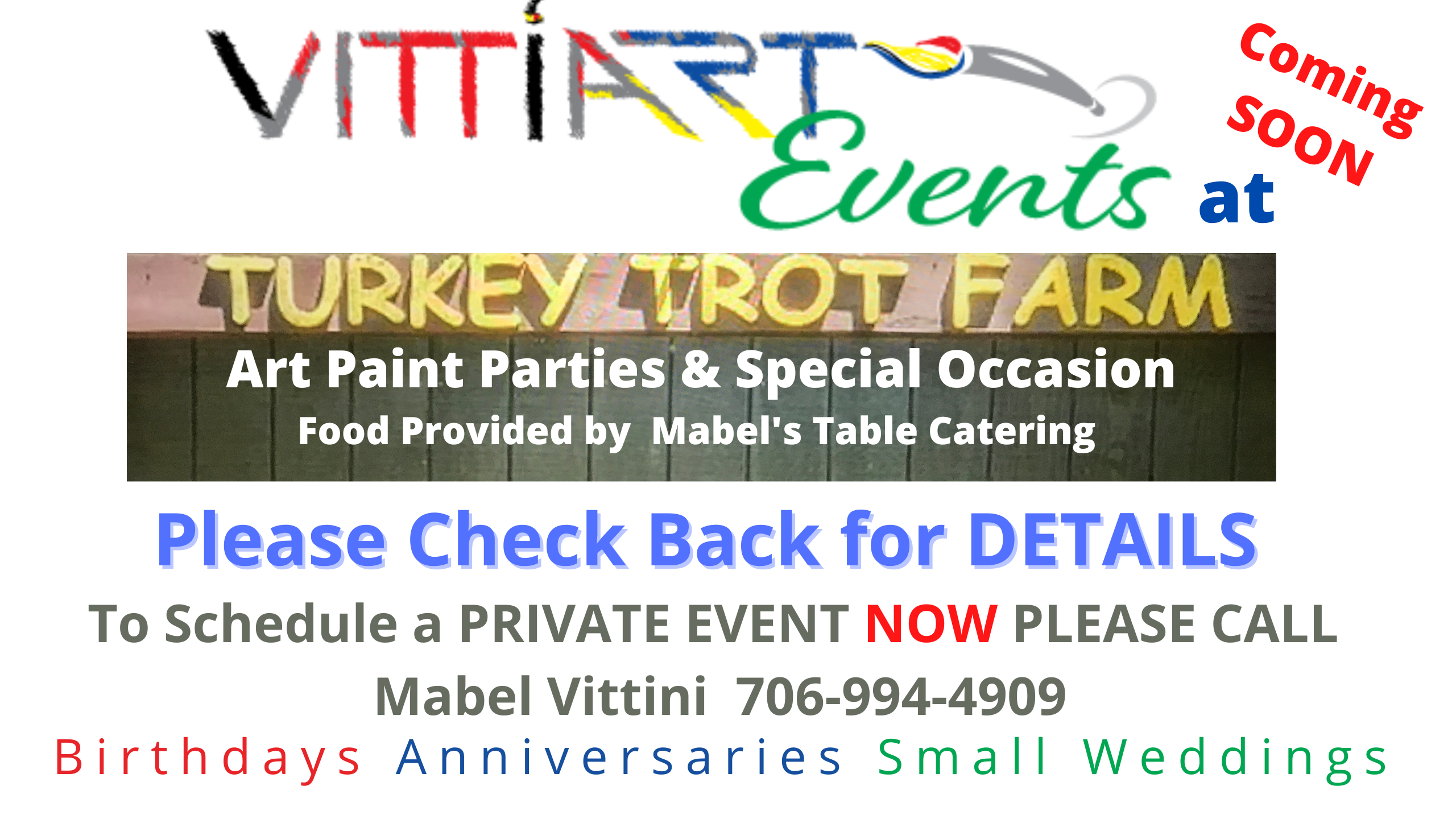 Art Events for special occasions at Turkey Trot Farm by Vitti Art Events
